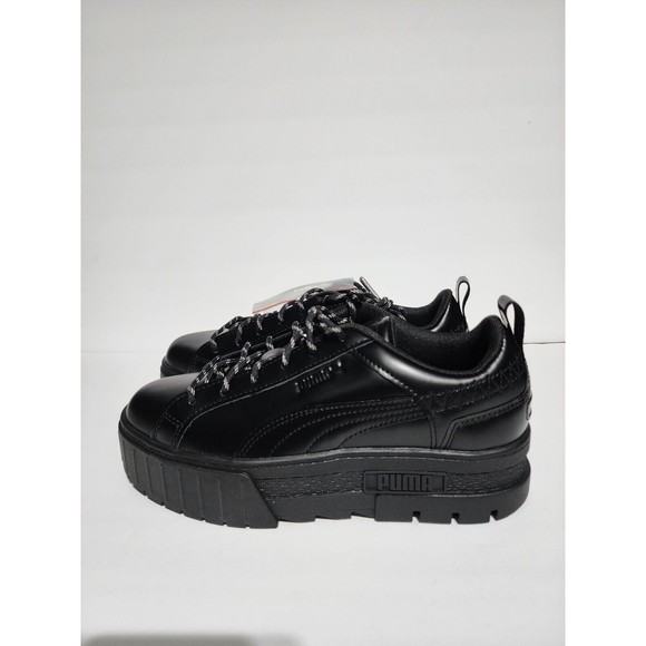 Puma x DUA LIPA Mayze Fluture Lace-Up Sneaker Black Leather Shoes WOMEN'S SIZE 9 - Picture 3 of 10